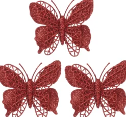 Intratuin kerstclip Laurie vlinder rood 10 x 10 cm 3 stuks