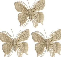 Intratuin kerstclip Laurie vlinder beige 10 x 10 cm 3 stuks