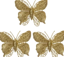 Intratuin kerstclip Laurie vlinder goud 10 x 10 cm 3 stuks