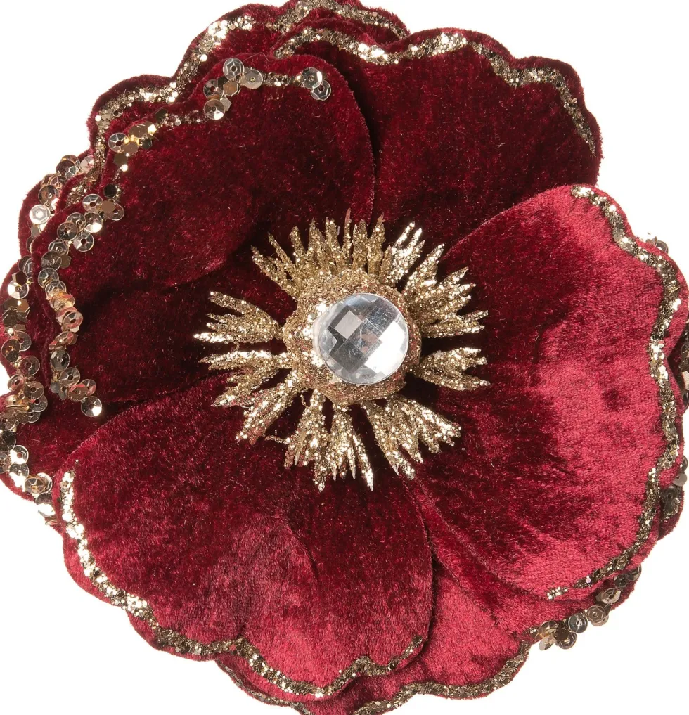 Intratuin kerstclip Lies bloem donker rood D 14 cm
