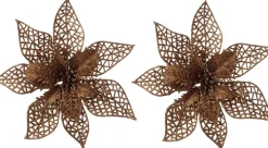 Intratuin kerstclip Nira bloem bruin D 22 cm 2 stuks