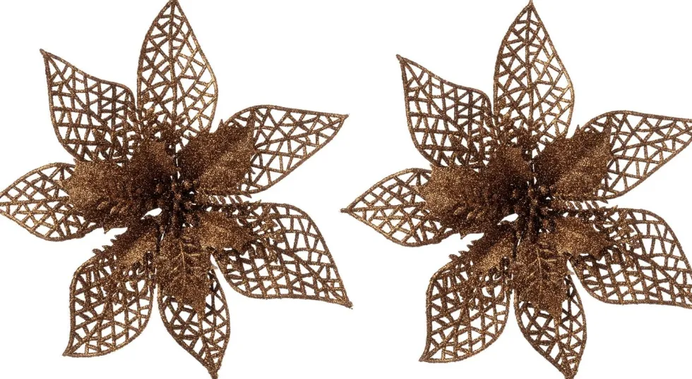 Intratuin kerstclip Nira bloem bruin D 22 cm 2 stuks