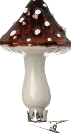 Intratuin kerstclip paddenstoel bruin / wit 6 x 6 x 8,5 cm