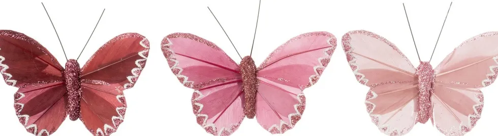 Intratuin kerstclip Papilo vlinder roze 10 x 7 x 2 cm 3 stuks