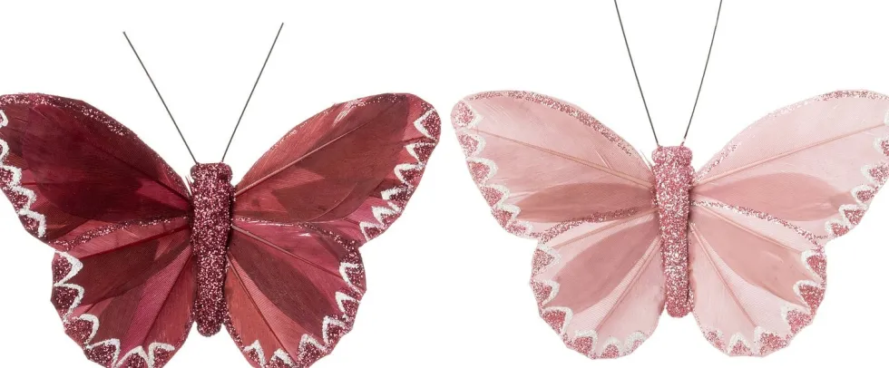 Intratuin kerstclip Papilo vlinder roze 12 x 9 x 2 cm 2 stuks