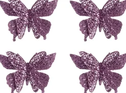 Intratuin kerstclip Phoenix vlinder lila 18 x 8 cm 4 stuks