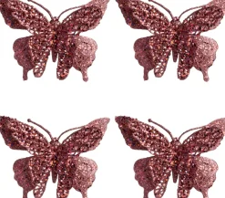 Intratuin kerstclip Phoenix vlinder roze 18 x 8 x 1 cm 4 stuks