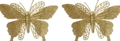 Intratuin kerstclip Siela vlinder goud 18 x 18 cm 2 stuks