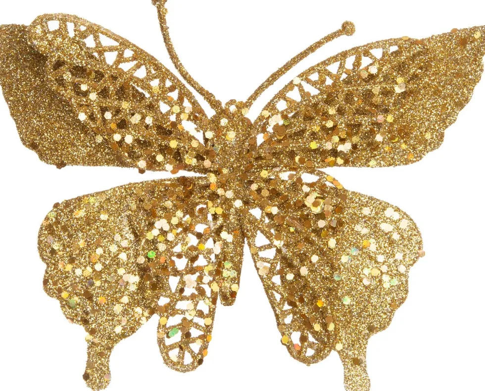 Intratuin kerstclip vlinder goud 18 x 8 x 1 cm 4 stuks