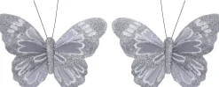 Intratuin kerstclip Yreka vlinder zilver 11 x 9 x 2 cm 2 stuks
