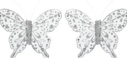 Intratuin kerstclip Yreka vlinder wit / zilver 13 x 10 x 2 cm 2 stuks