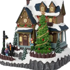 Intratuin kerstdorp huis met kerstboom 23,5 x 19,5 x 22 cm