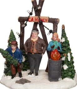 Intratuin kerstdorpminiatuur kerstboom verkoop met vuur 11,5 x 8 x 11,5 cm