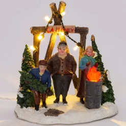 Intratuin kerstdorpminiatuur kerstboom verkoop met vuur 11,5 x 8 x 11,5 cm