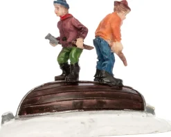 Intratuin kerstdorpminiatuur kinderen op boot 9 x 4 x 6,5 cm