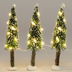 Intratuin kerstdorpminiatuur bomen met LED verlichting D 3,5 H 14 cm 3 stuks