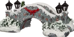 Intratuin kerstdorpminiatuur stenen brug met lantaarns 16,5 x 8,5 x 6,5 cm