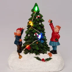 Intratuin kerstdorpminiatuur kerstboom met kinderen 10,5 x 6 x 11,7 cm