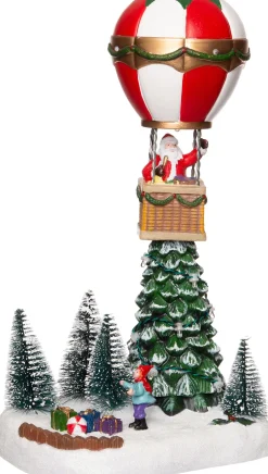 Intratuin kerstdorpminiatuur luchtballon met kerstman 16,5 x 12,5 x 28 cm