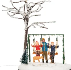 Intratuin kerstdorpminiatuur kinderen op schommel 13 x 10 x 14 cm