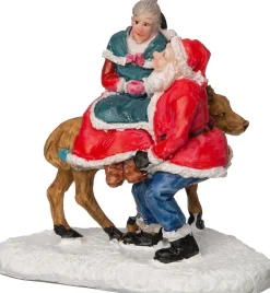 Intratuin kerstdorpminiatuur vrouw met kerstman 8,5 x 4,5 x 7,5 cm