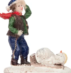 Intratuin kerstdorpminiatuur jongen met sneeuwpop 4 x 3 x 4,5 cm