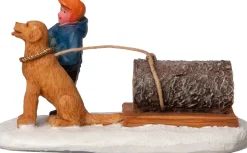 Intratuin kerstdorpminiatuur hond met hout multi 8 x 4 x 4,5 cm
