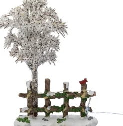 Intratuin kerstdorpminiatuur boom met hek 11 x 3,5 x 17 cm