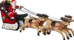 Intratuin kerstdorpminiatuur kerstman slee met rendieren 5,4 x 3,2 x 14,2 cm