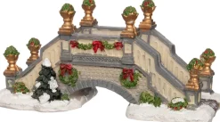 Intratuin kerstdorpminiatuur stenen brug met strikken 13 x 5 x 6 cm