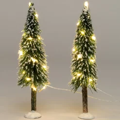 Intratuin kerstdorpminiatuur bomen met LED verlichting D 5 H 19 cm 2 stuks