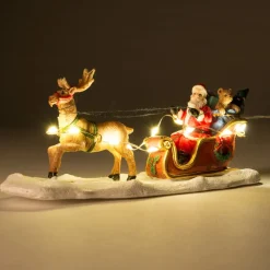 Intratuin kerstdorpminiatuur kerstman in slee met rendier 15 x 5 x 6,5 cm
