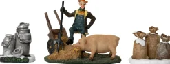 Intratuin kerstdorpminiatuur herder met varken 8,5 x 4,8 x 7,2 cm 3 stuks