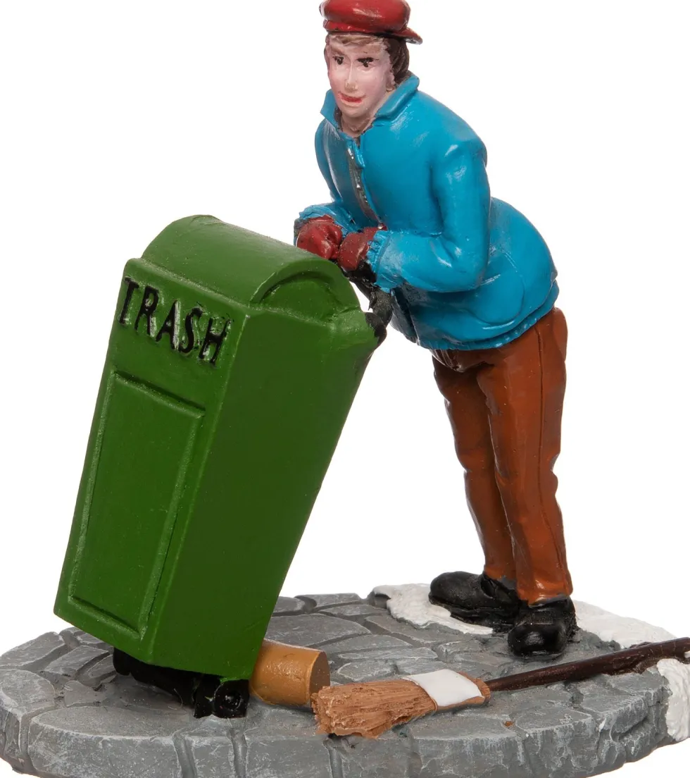 Intratuin kerstdorpminiatuur man met vuilnisbak 7 x 5 x 7 cm