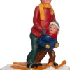 Intratuin kerstdorpminiatuur vrouw met kind op skies 6 x 3 x 7 cm