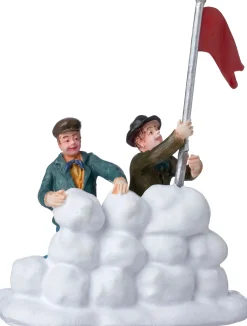 Intratuin kerstdorpminiatuur mannen met rode vlag 7,5 x 3,5 x 9,5 cm