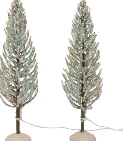 Intratuin kerstdorpminiatuur bomen glitters 24 lampjes warm wit 4,5 x 4,5 x 16 cm 2 stuks