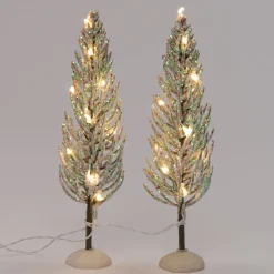 Intratuin kerstdorpminiatuur bomen glitters 24 lampjes warm wit 4,5 x 4,5 x 16 cm 2 stuks