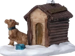 Intratuin kerstdorpminiatuur hond met hok 5,5 x 3,8 x 3,6 cm