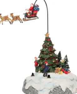 Intratuin kerstdorpminiatuur kerstman in slee met boom 16 x 15,5 x 29 cm