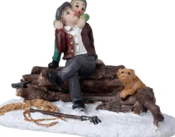 Intratuin kerstdorpminiatuur man en kind houthakken 9 x 4,8 x 5,7 cm