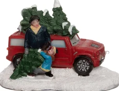 Intratuin kerstdorpminiatuur auto met kerstboom 11,5 x 7,8 x 7,6 cm