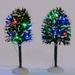 Intratuin kerstdorpminiatuur boom met gekleurde LED verlichting D 7 H 15 cm 2 stuks