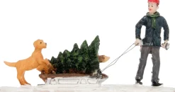 Intratuin kerstdorpminiatuur kind met boom en hond 11,5 x 2,5 x 5,5 cm