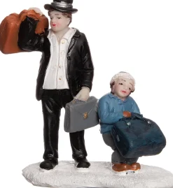 Intratuin kerstdorpminiatuur man en kind met koffers 6 x 3,5 x 7,5 cm