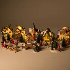 Intratuin kerstdorpminiatuur stad met LED verlichting 17-delig