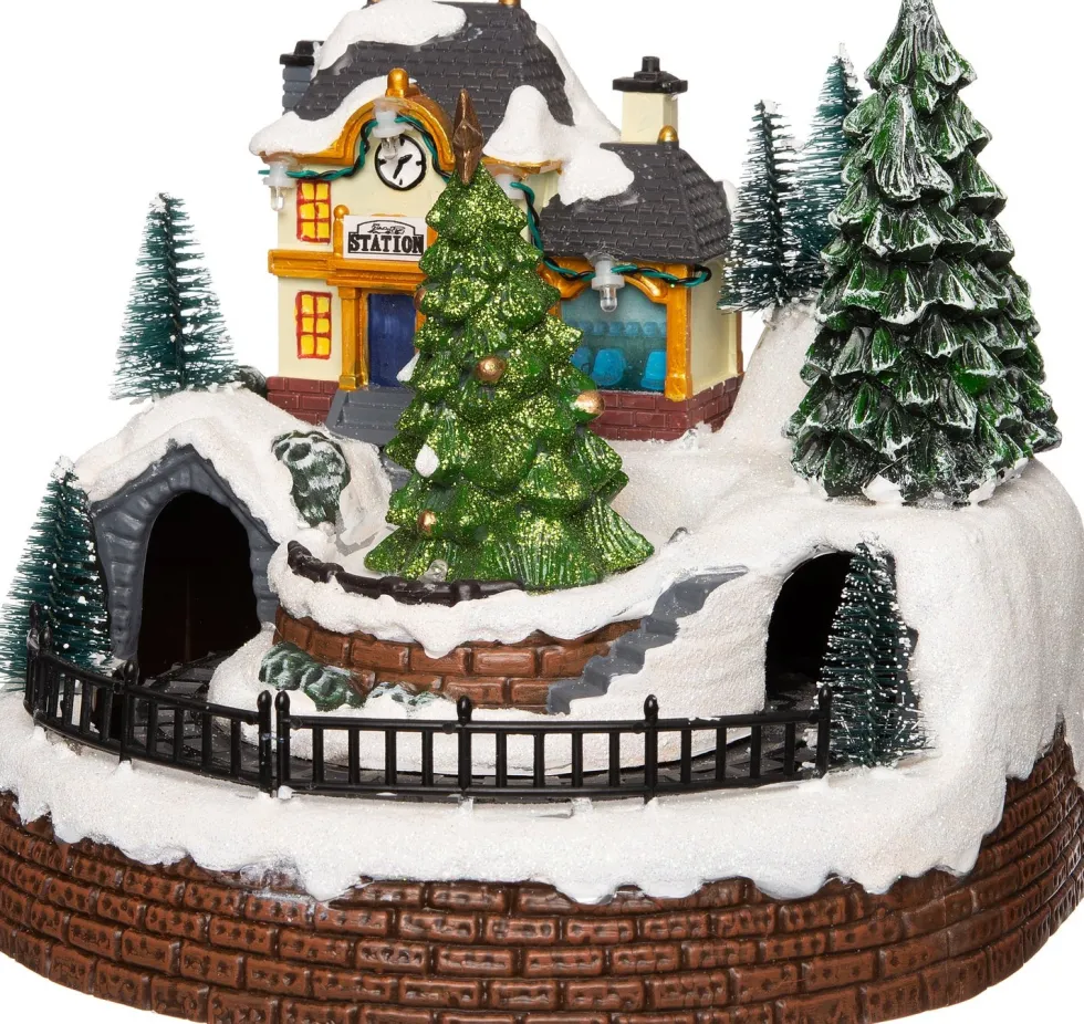 Intratuin kerstdorpminiatuur dorp met treinstation 19,5 x 18,5 x 16,5 cm