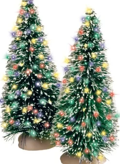 Intratuin kerstdorpminiatuur kerstbomen met LED verlichting 2 stuks H 10 cm
