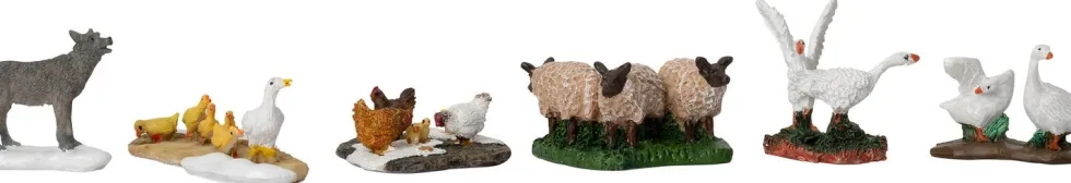Intratuin kerstdorpminiatuur boerderijdieren 9 x 3,5 x 3 cm 6 stuks