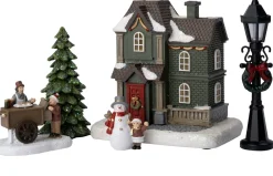 Intratuin kerstdorp set sneeuwpop huisje lantaarn 7,1 x 1,3 x 6,3 cm 5-delig